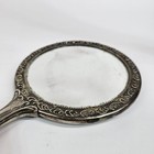 Vintage Hand Mirror 9  Heavy Antique Silver Plated Ornate Handheld Vanity 