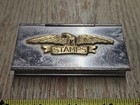 Vtg Napier Postage Stamp Case Holder Golden Eagle Emblem Silver Gold Color