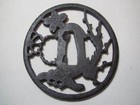 Antique Japanese Iron Tsuba Openwork Pine Plum Cherry Blossom W  Box 7 1cm