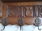 Vintage   Oak Carved Coat Rack Shelf And Hooks   32 