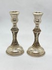 Pair Of Antique 925 Sterling Silver Candlesticks Featuring Hand Engraved Motifs