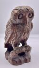 Vintage Wooden Hand Carved 4 25    Owl Statue Figurine