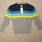 New Textured Crew Neck Sweater Boys Small 6 7 Blue Gray Striped Cat   Jack Nwt