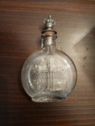 Antique Holy Water Embossed With Cross Clear Glass Bottle Old Vintage W  Lid