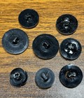 Buttons 8 Black With Center Rhinestone Various Sizes   Designs Round Shank Vtg