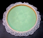 Vintage 1980 s Needlepoint Green Checked Cotton On 9  Dia Wood Embroidery Hoop