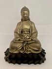 Antique Burmese  Brass Seated Buddha Figure On Carved Stand C  1920 s