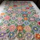 Antique vintage Feed Sack  Grandmother s Flower Garden Quilt Top 