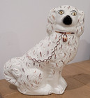 Antique English Staffordshire Spaniel Dog Figurine White Gold 9    Made In England