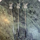 Vintage Clear Handblown Glass Birds On Glass Swizzle stir Sticks -3 In Set