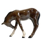Vintage Glazed Porcelain Brown Horse Figurine 6 In  Equestrian Decor Unmarked