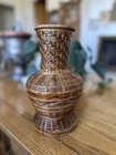 Beautiful Detail Vintage Wicker Woven Vase  Basket Eclectic Boho Decor  9    Tall 