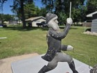 Vintage Pig Tin W  Wood Handle Weathervane Butcher Man Chasing Pig To Market