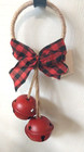 New Farmhouse Christmas Door Hanger Doorknob Metal Jingle Bells Bow Jute 12    L