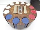 Vintage Lot Of 325 Clay Poker Chips W  Wood 9 5  Round 12 Rack Holder Caddy