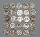 Lot Of 25  Benjamin Franklin Half Dollars  90  Silver  Good fine Condition 2 