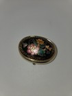 Vintage Gold Tone With Pink Flowers Pill Box