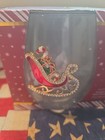 Christmas Stemless Wine Glass Rhinestone Santa s Seigh  Set Of 2 New Never Used