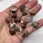 Carved Red Flower Apache Jasper Bug Bead Strand   18x17x9mm   Pink Red Grey