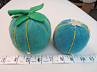 Lot Of 2 Vintage Green Velvet Tomato Pin Cushions Asst Sizes Made In Japan