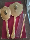 Nib Matson Vintage Vanity Set 24 K Gold Plated New Brush Comb Mirror