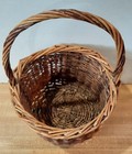 Vtg  Small Round  Brown Wicker Carry Basket With Handle 8  Diameter 5  Height  