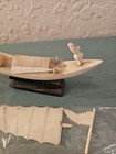 Antique Lot Of 4 Chinese Carvings  Natural Material  Fisherman  Boat  Elephant 