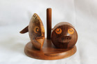 Vtg Scandinavian Mcm Mid Century Modern Teak Wood Fish Salt   Pepper Shakers