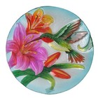 Teamson Home 18  Outdoor Glass Flower And Hummingbird Birdbath With Stand