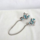 Silver Tone Faux Turquoise Floral Sweater Guard Clip 7 5 Inch