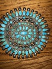 Vintage Native American Big Turquoise Zuni Cluster Pin brooch 