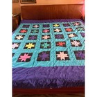 Vintage Handmade Patchwork Quilt King Size Hand Sewn Colorful Star Geometric