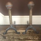 Vintage 1890   s Andirons Copper With Brass Fireplace