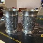 Unique Zinn 95  Pewter Cup  3 Raised Relief Designs  Made In West Germany - 2 Ct