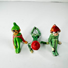 Set Of 3 Vintage 1950 s Ceramic Porcelain Sitting crawling Green Pixie Elf Japan