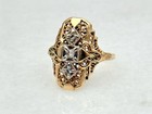 Antique 1920   s 14k Yellow Gold Diamond Art Deco Filigree Ring Sz 6