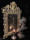 Rare Ornate Antique Occult Devil Satyr Fantasy Mirror Heavy Bronze Ghostly Glass