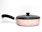 Vtg Mcm Serendipity Pink   Black Spaghetti Drizzle Skillet Pan W lid 1950s Usa