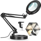  10x Magnifying Glass With Light  5 Color Modes Stepless Round Base Black
