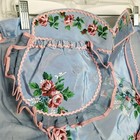 Vtg Rose Floral Half Apron Butterfly Pocket Handkerchief Blue Pink Cottagecore