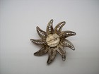 Vintage Antique Tiger Eye 925 Sterling Silver Filigree Flower Brooch Israel Kj