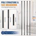 Maeklon 4 Pack 10ft Dust Barrier Poles  Telescoping Steel Dust Wall Poles Kit