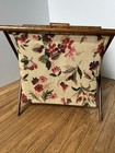 Vtg Floral Wooden Folding Frame Sewing Basket Yarn Caddy Holder Knitting