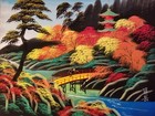 1940s Japanese Landscape Silk Painting Signed 17 x14  Vtg Japan Hand Painted 