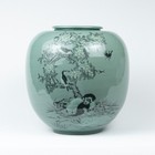 Korean Celadon Flower Vase With Inlaid Flowers  Birds  And Puppies Decoration