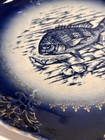 Antique 19thc French Flow Blue Porcelain Fish Motif Dinner Plate Gold Decor 8 5   