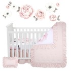 Lambs   Ivy Floral Garden Watercolor pink Linen 5-piece Baby Crib Bedding Set