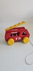 Vintage Kouvalias Wooden Pull Toy Firetruck Bell Toy Made In Greece