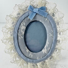 Rare Floral Russ Picture Frame Oval Lace Floral Shabby Chic Blue Cottagecore