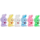 6 Miniatures Mini 1 5  Flocked Vintage Pastel Bunnies With Red Bows
